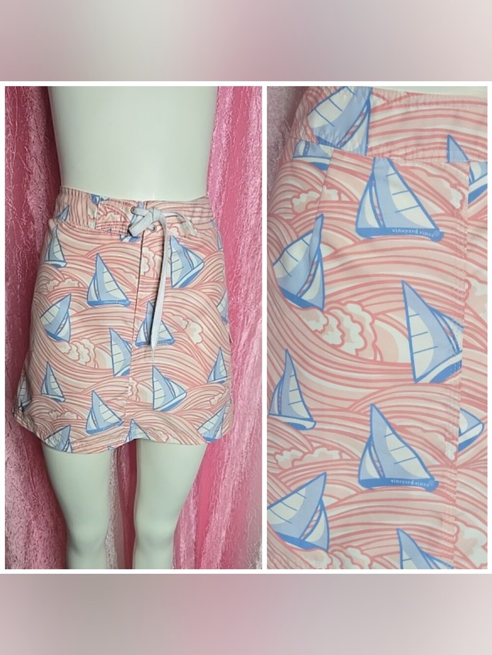 Vineyard Vines Pink Sailboat Print Board Coastal Skirt Size 8